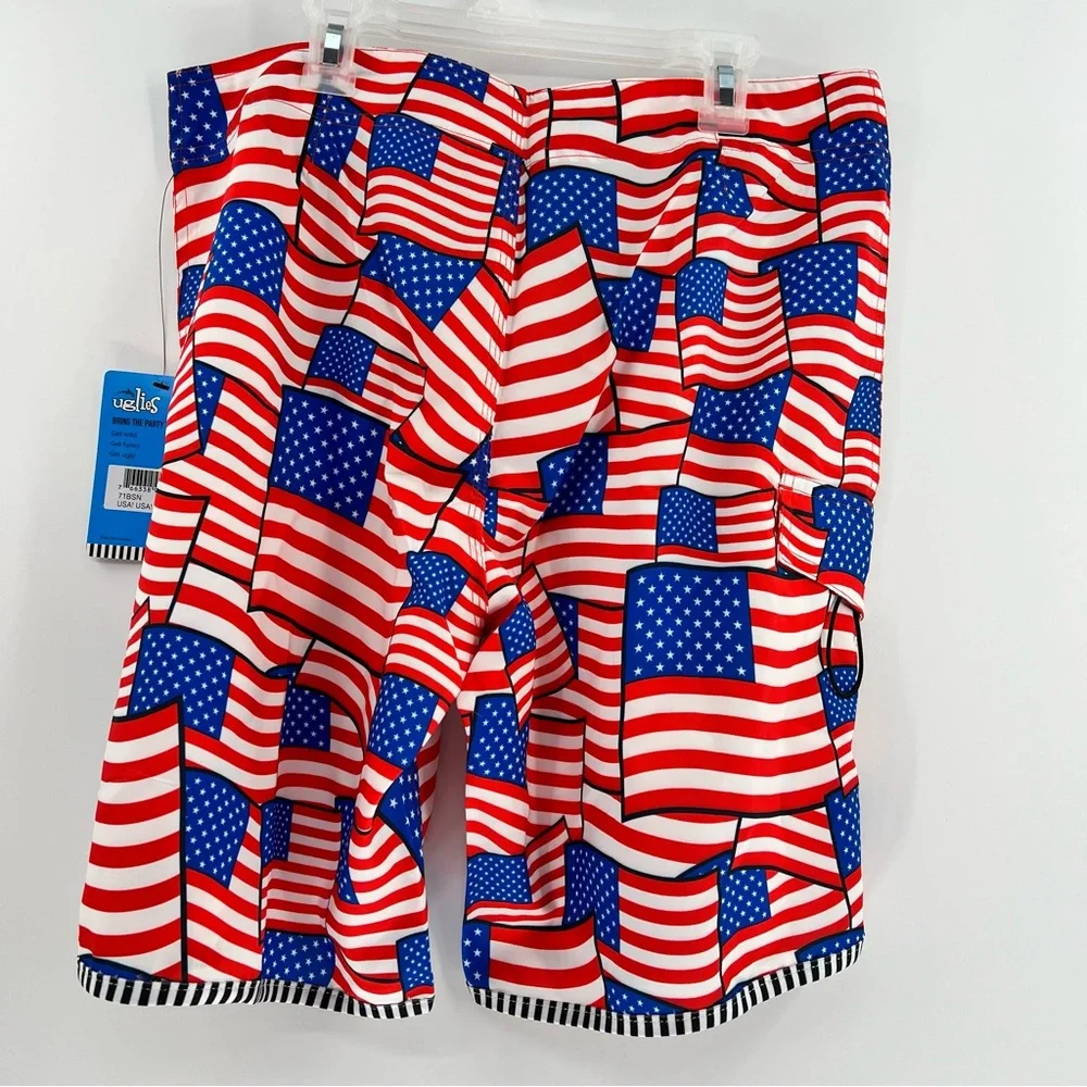 Dolfin Uglies USA Flag Swim Trunks Mens M NWT Patriotic Board Shorts